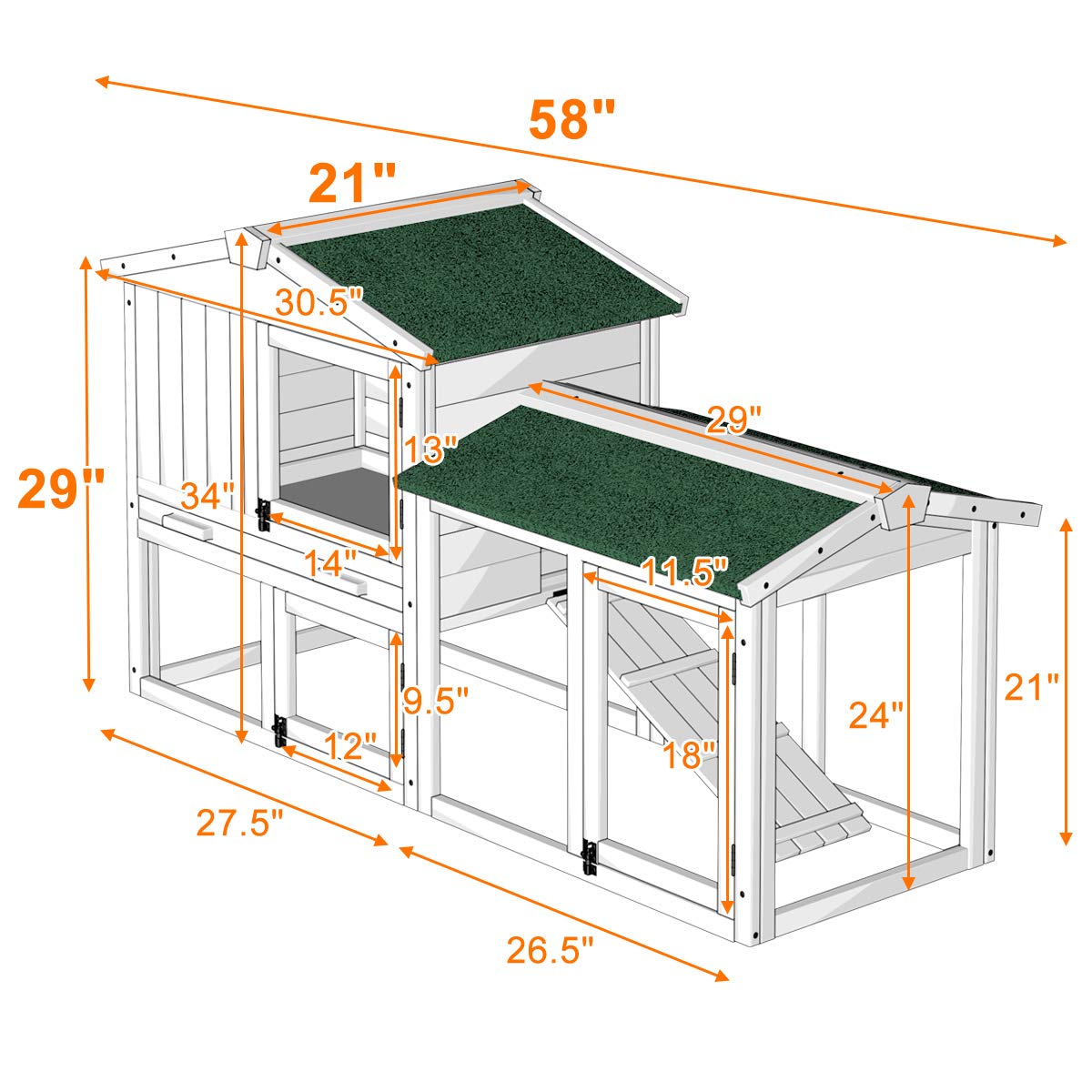 Tangkula Large Chicken Coop, 58‘’ Wooden Hen House Outdoor Backyard Garden Bunny Rabbit Hutch with Ventilation Door, Removable Tray & Ramp Chicken - WoodArtSupply