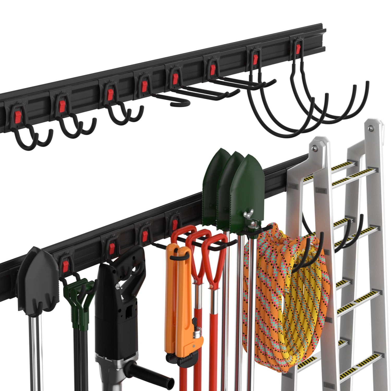 WORKPRO Garage Storage, Garden Tool Organizer Wall Mount 64 Inch with 8 Adjustable Hooks and Hangers, 4 Rails Steel Heavy Duty Tool Rack Holder WORKPRO