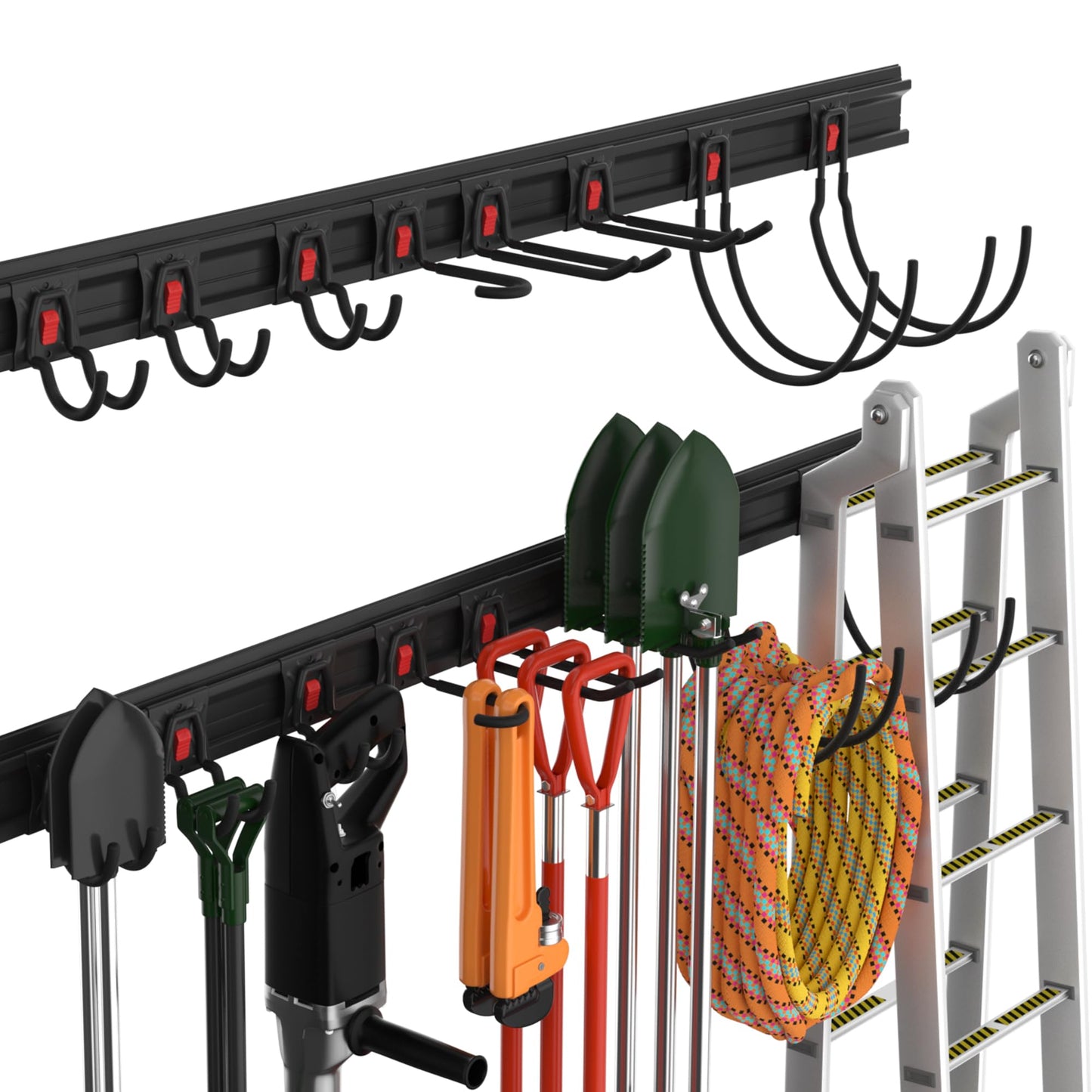 WORKPRO Garage Storage, Garden Tool Organizer Wall Mount 64 Inch with 8 Adjustable Hooks and Hangers, 4 Rails Steel Heavy Duty Tool Rack Holder - WoodArtSupply