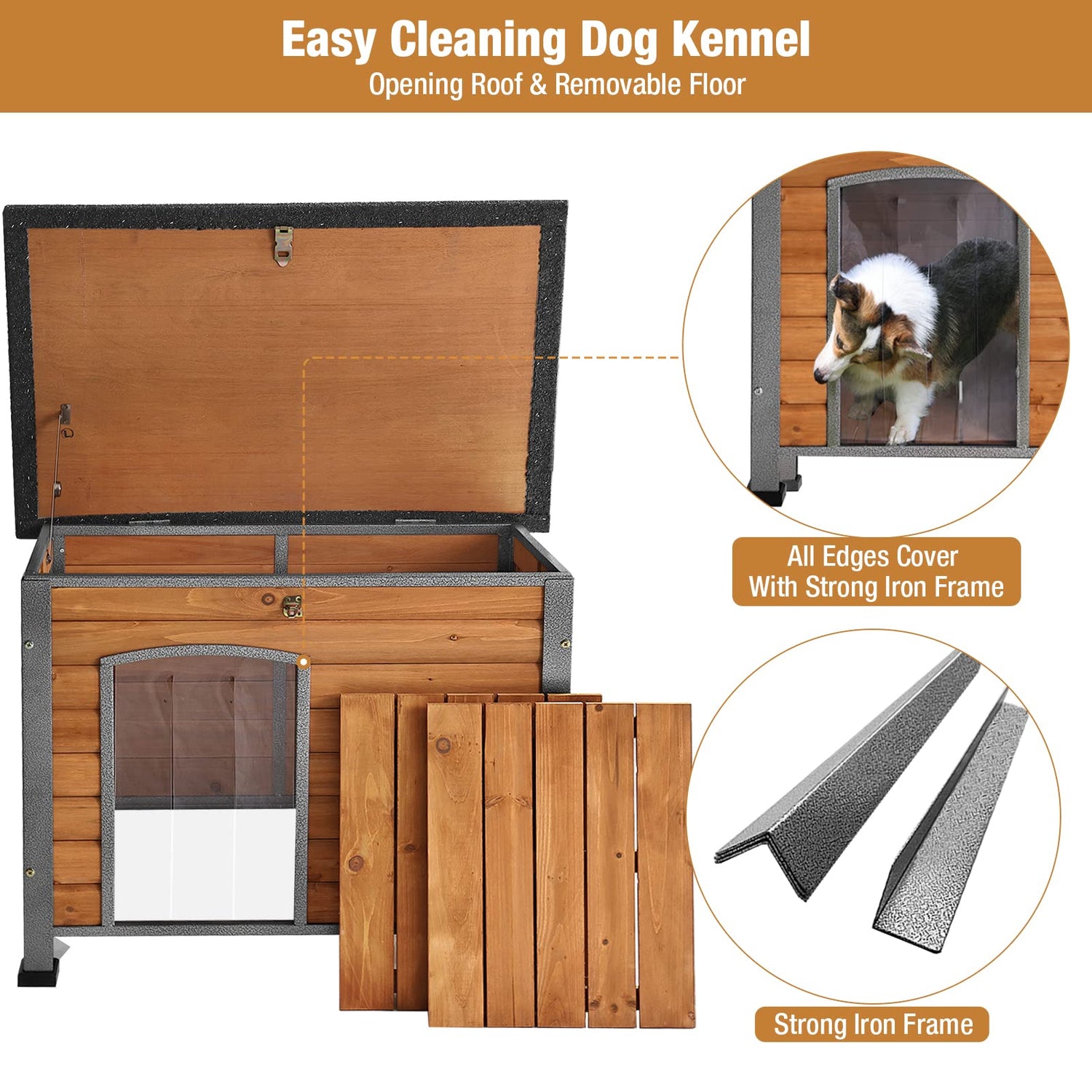 Dog House for Small to Large Sized Dogs - Indoor Outdoor Doghouse Puppy Shelter with Elevated Floor, Durable Waterproof Dog Kennel, Dog Home with GUTINNEEN