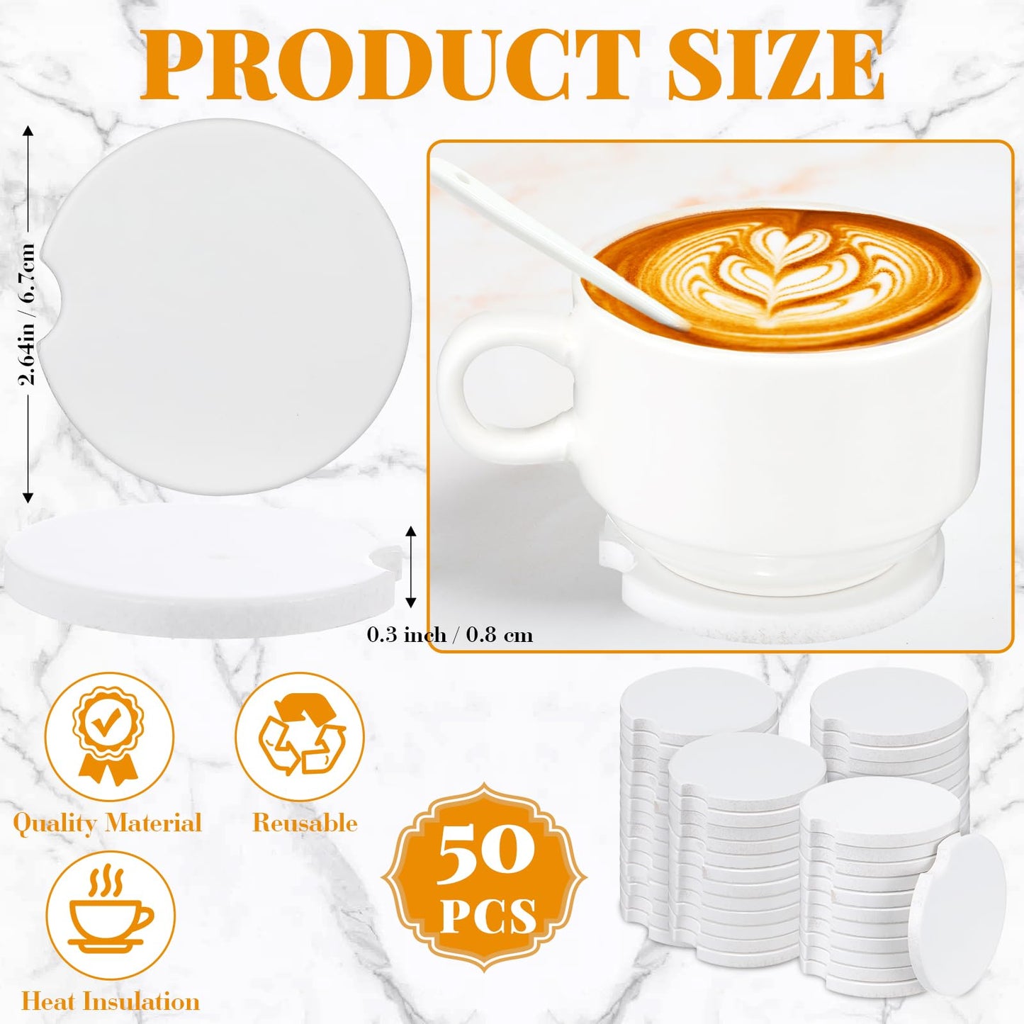 Zhehao 150 Pcs Ceramic Car Coasters with Bags and Cards 2.64'' Sublimation Coasters Blanks Ceramic Car Cup Holder Coasters with A Finger Notch for