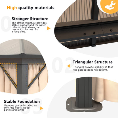Jolydale 10'x12' Hardtop Gazebo, Double Roof Gazebo, Aluminum Frame Permanent Pavilion with Netting and Curtains, Outdoor Polycarbonate Gazebo, for - WoodArtSupply