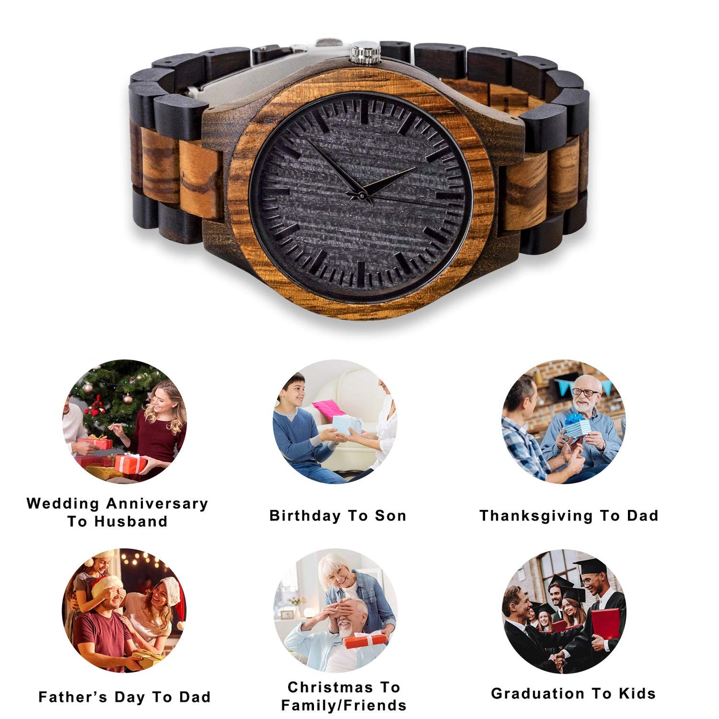 KOSTING Custom Engraved Wooden Watch for Son from Mom Dad Parent Him as Personalized Anniversary Christmas Birthday Father Day Graduation Valentine's - WoodArtSupply