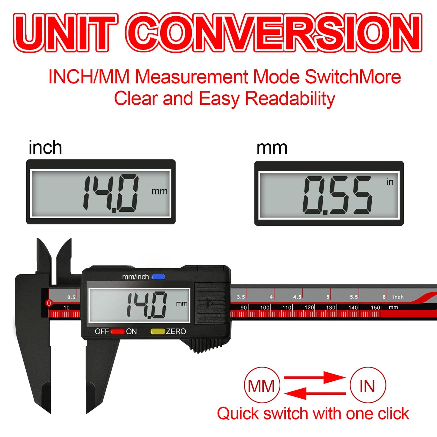 Electronic Digital Caliper, ACEMETER 0-6" Vernier Caliper,Caliper Measuring Tool with mm/inch Conversion,Large LCD Screen,Auto-Off Feature,Suitable - WoodArtSupply