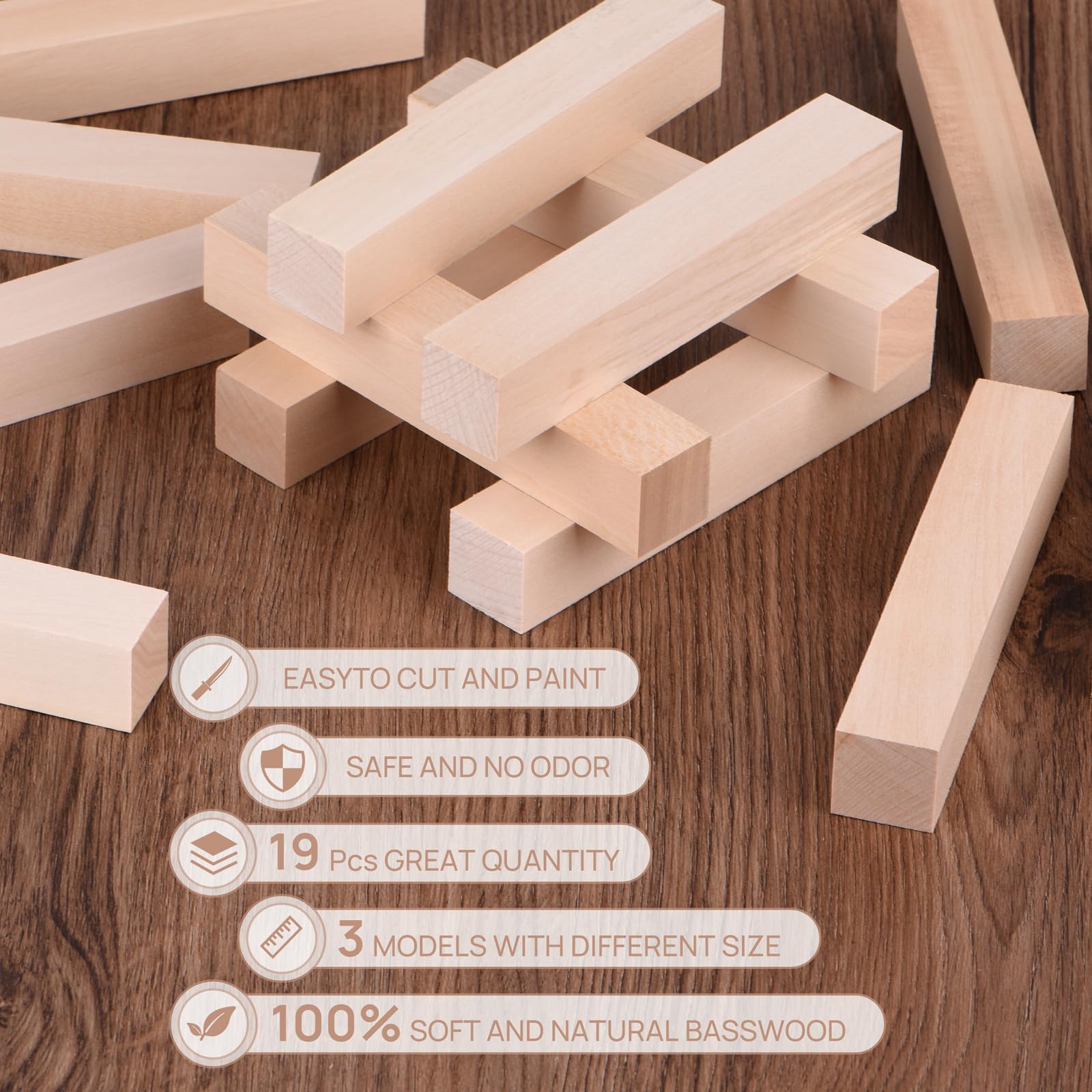 19Pcs Basswood Carving Blocks Set, 3 Different Sizes of Carving Blocks, Carving  Blocks are Easy to Use, Suitable for Children and Adults