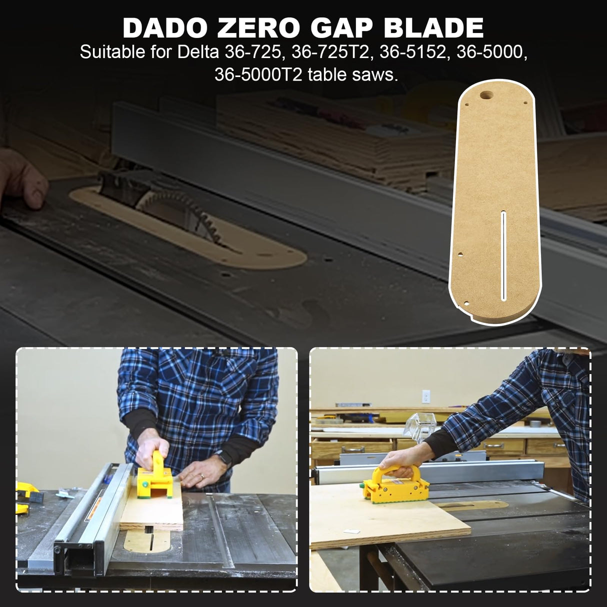 Dado Throat Plate Zero Clearance insert Fits Delta Table Saws 36-725, 36-725T2, 36-5152, 36-5000, 36-5000T2 RMSPO