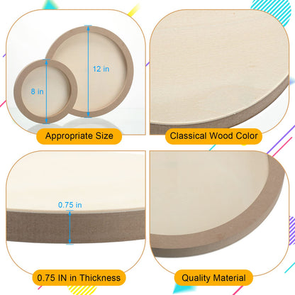 Geelin 6 Pcs Round Wood Canvas Panels for Painting 8 Inch/12 Inch Circle Unfinished Wood Panels Round Cradled Wooden Board Wood Tray for Oil Pouring