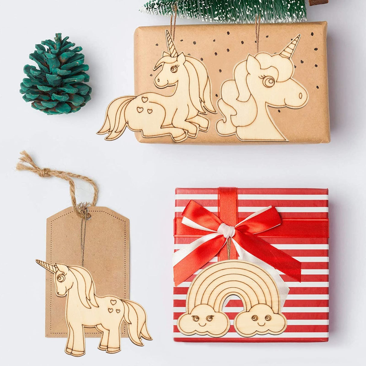 KitBeads 40pcs Unicorn Wood Cutouts Laser Cut Wood Rainbow Unfinished Animal Horse Unicron Wood Piece Ornaments for Crafts DIY Bulk KitBeads