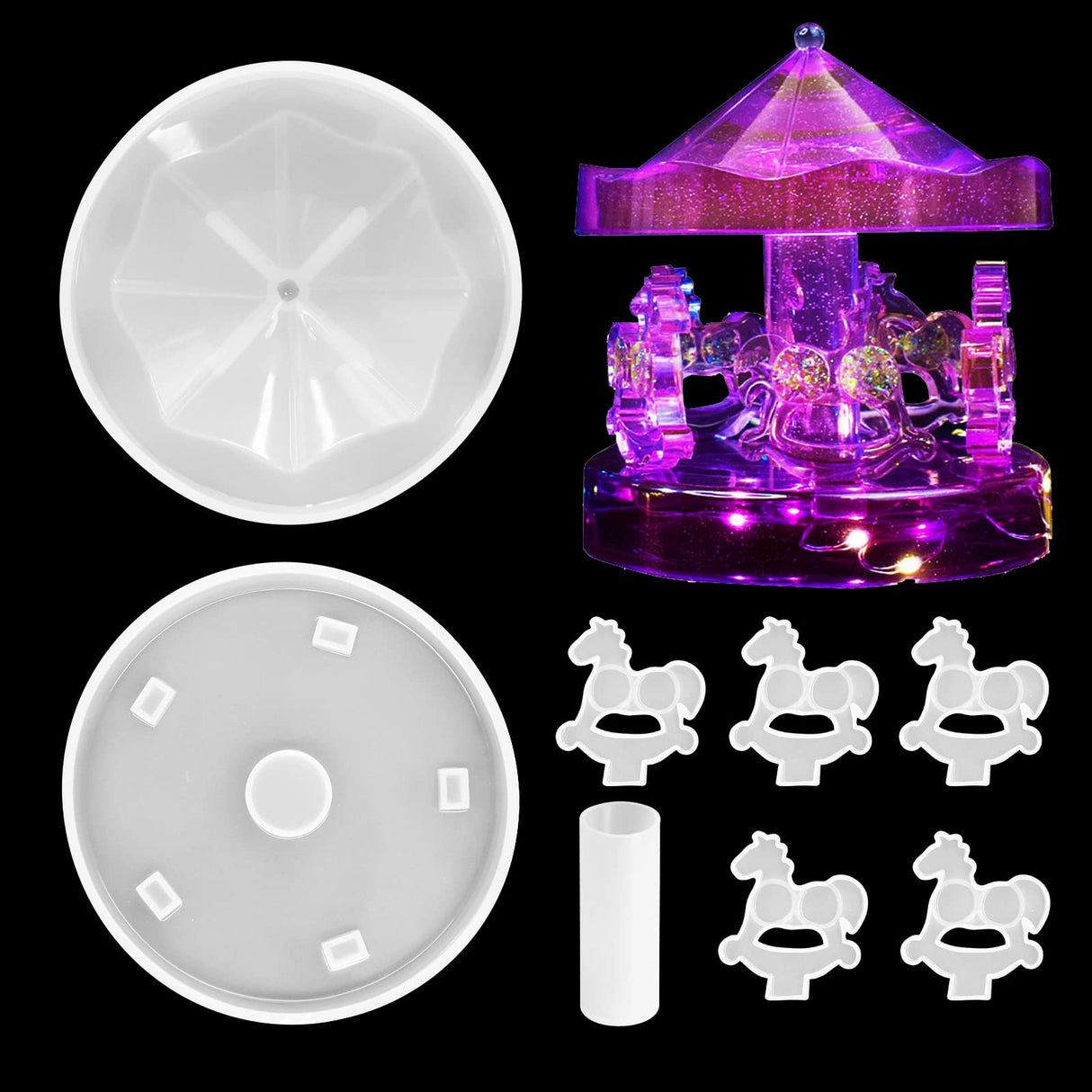 8Pcs Carousel Resin Epoxy Molds Silicone Kit Merry Go Round Casting Mold for Epoxy Resin DIY Decoration Crafts Desktop Ornament Home Decor Wedding BROVITI