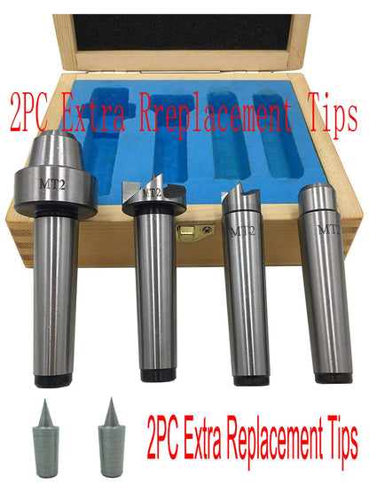 MT2 Live Center Wood Lathe Drive Spur Cup 4pcs Set with 2Pcs Extra Replacement Tips with Good Quality Wooden Box - WoodArtSupply