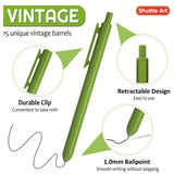 Shuttle Art Ballpoint Pens, 15 Pack Vintage Retractable Black Ink Ball Point Pens, Cute Pens 1.0mm Medium Point Quick Drying for Writing Journaling Shuttle Art