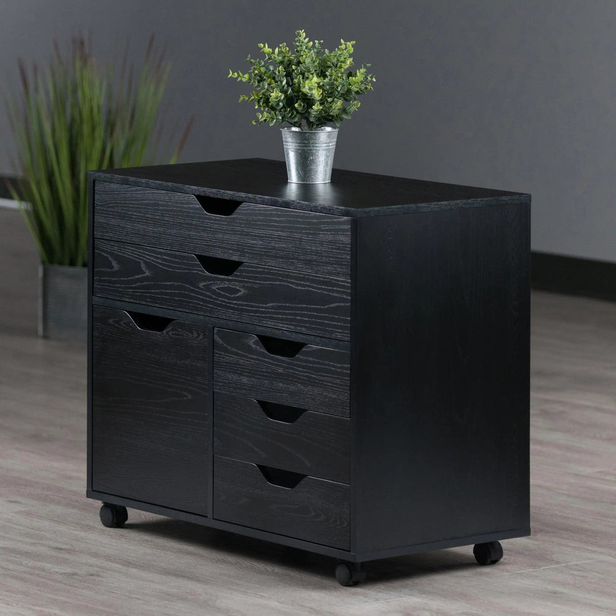 Winsome Wood Halifax Cabinet/Cupboard, 2 Large Drawer with 3 Small Drawer, Black Winsome