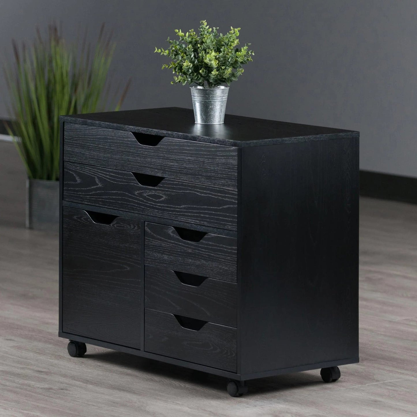 Winsome Wood Halifax Cabinet/Cupboard, 2 Large Drawer with 3 Small Drawer, Black - WoodArtSupply