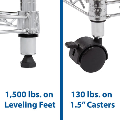 Seville Classics 5-Tier Wire Shelving with Wheels, 5-Tier, 30"" W x 14"" D (NEW MODEL), Chrome Plating, Plated Steel - WoodArtSupply