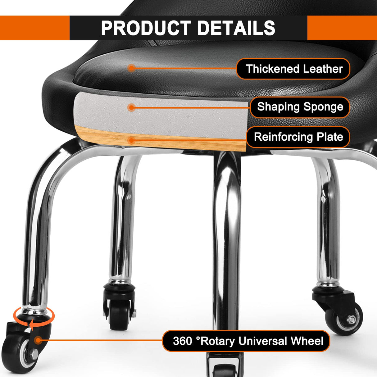 FLOLXNB Low Height Rolling Stool with Back, Low Height Rolling Chair, Low Stool with Wheels for Garage Shop Home Office,L FLOLXNB