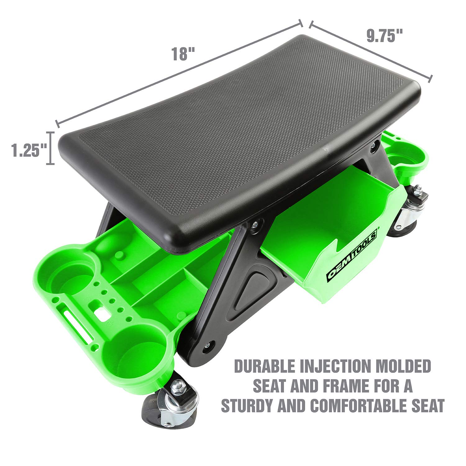 OEMTOOLS 24986 Heavy-Duty Rolling Workbench and Creeper Seat, Mechanics Stool with Wheels, Creepers, Shop Stools With Wheels, Automotive, Green and - WoodArtSupply