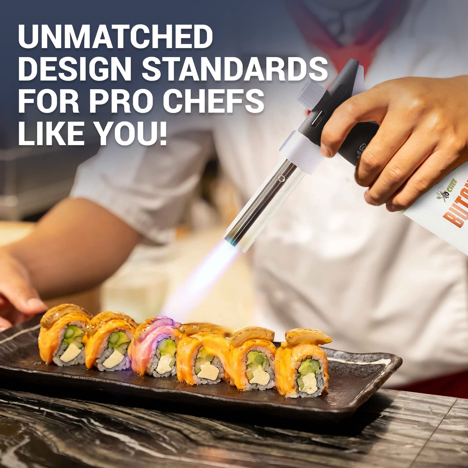 Jo Chef Pro Butane Torch Lighter - Refillable Butane Torch Head, Small Butane Torch with Safety Lock & Adjustable Flame - Culinary Blow Torch, Creme Jo Chef