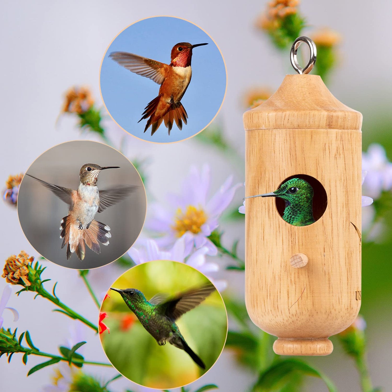 Hummingbird House, Wooden Hummingbird Houses for Outside for Nesting, Birdhouses for Outside, Home Garden Decoration, Gardening Gifts, 2 Pack DNZRONK