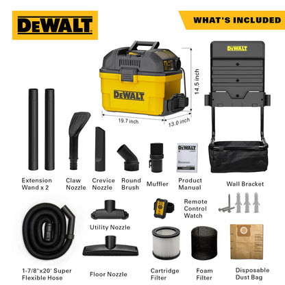 DEWALT Portable 6 Gallon 5 Horsepower Wall-Mounted Garage Wet Dry Vacuum Cleaner DXV06G, Yellow+black