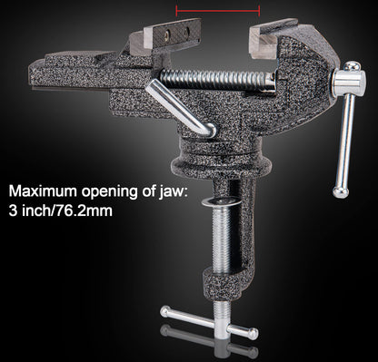 Universal Table Vise 3 Inch, Home Vise Clamp-on Portable Bench Clamp, 360° Swivel Base Clamps Fixed Tool for Woodworking, Handcraft Creations,