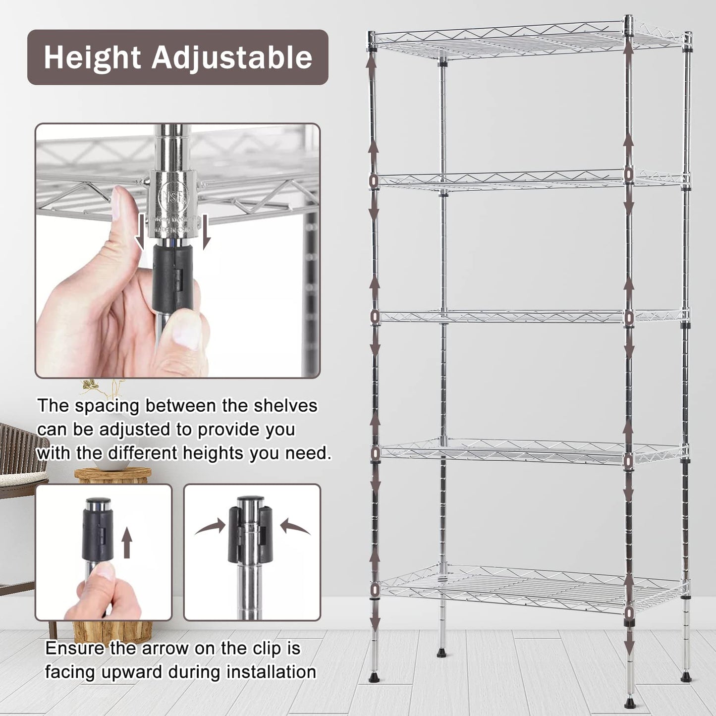 5 Tier Metal Storage Shelves 36" L x 14" W x 72" H Adjustable Wire Shelving Unit 1250LBS Metal Shelves Garage Storage Pantry Shelves Storage Rack