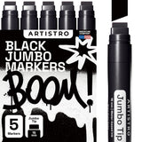 ARTISTRO 5 Jumbo Black Markers, 15mm Jumbo Felt Tip, Acrylic Paint Markers for Rock Painting, Stone, Ceramic, Glass, Wood, Canvas ARTISTRO