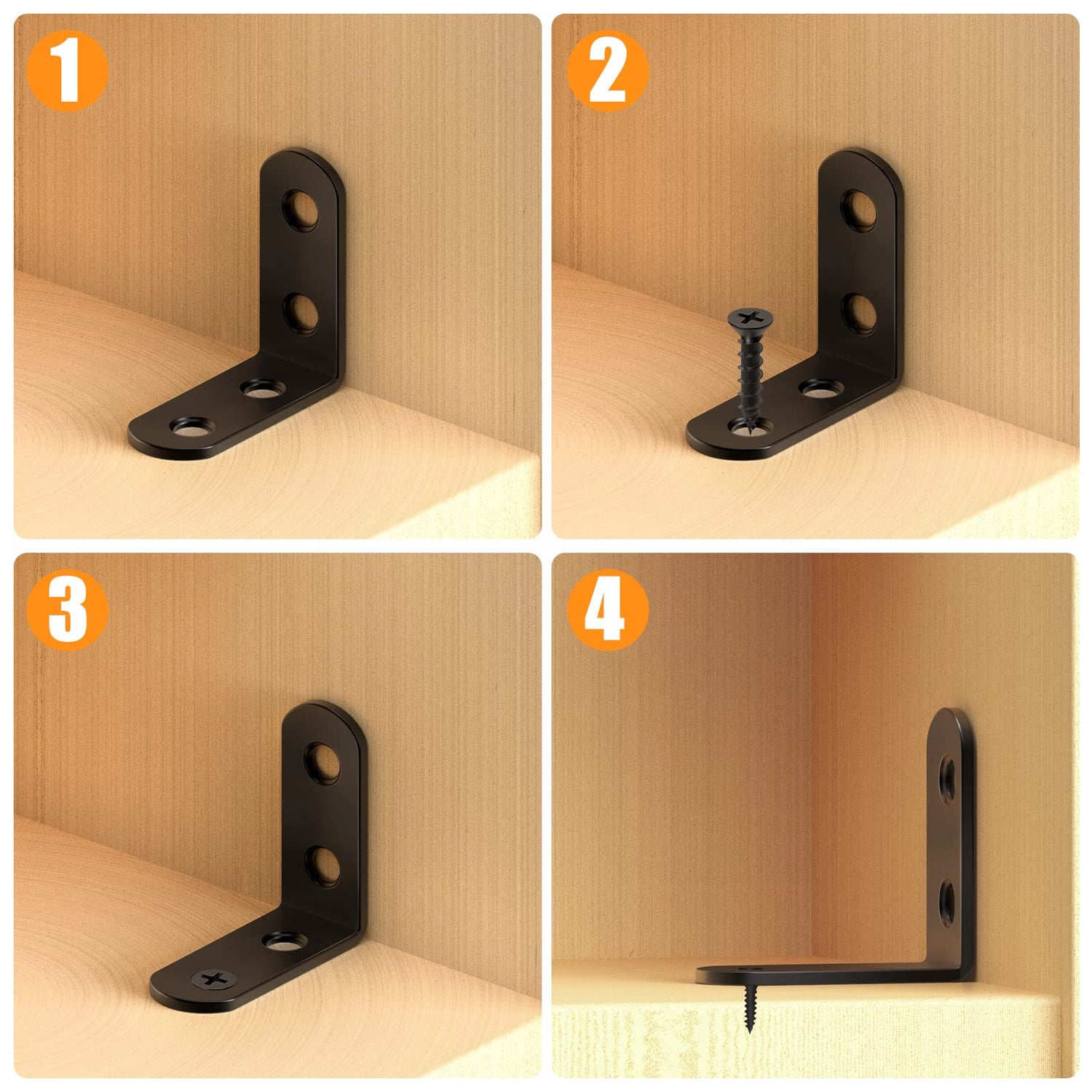 18PCS L Bracket Corner Bracket, FATLODA Stainless Steel L Brackets for Shelves, Black Small Right Angle Bracket, Metal Corner Brace for Wood FATLODA