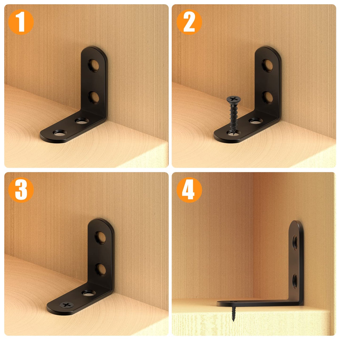 18PCS L Bracket Corner Bracket, FATLODA Stainless Steel L Brackets for Shelves, Black Small Right Angle Bracket, Metal Corner Brace for Wood