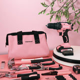 COMOWARE 169Pcs Home Tool Kit with Drill, Pink Drill Set for Women, Lady's Home Repairing Tool Kit with 20V Power Drill, with a Large-Capacity Tool COMOWARE
