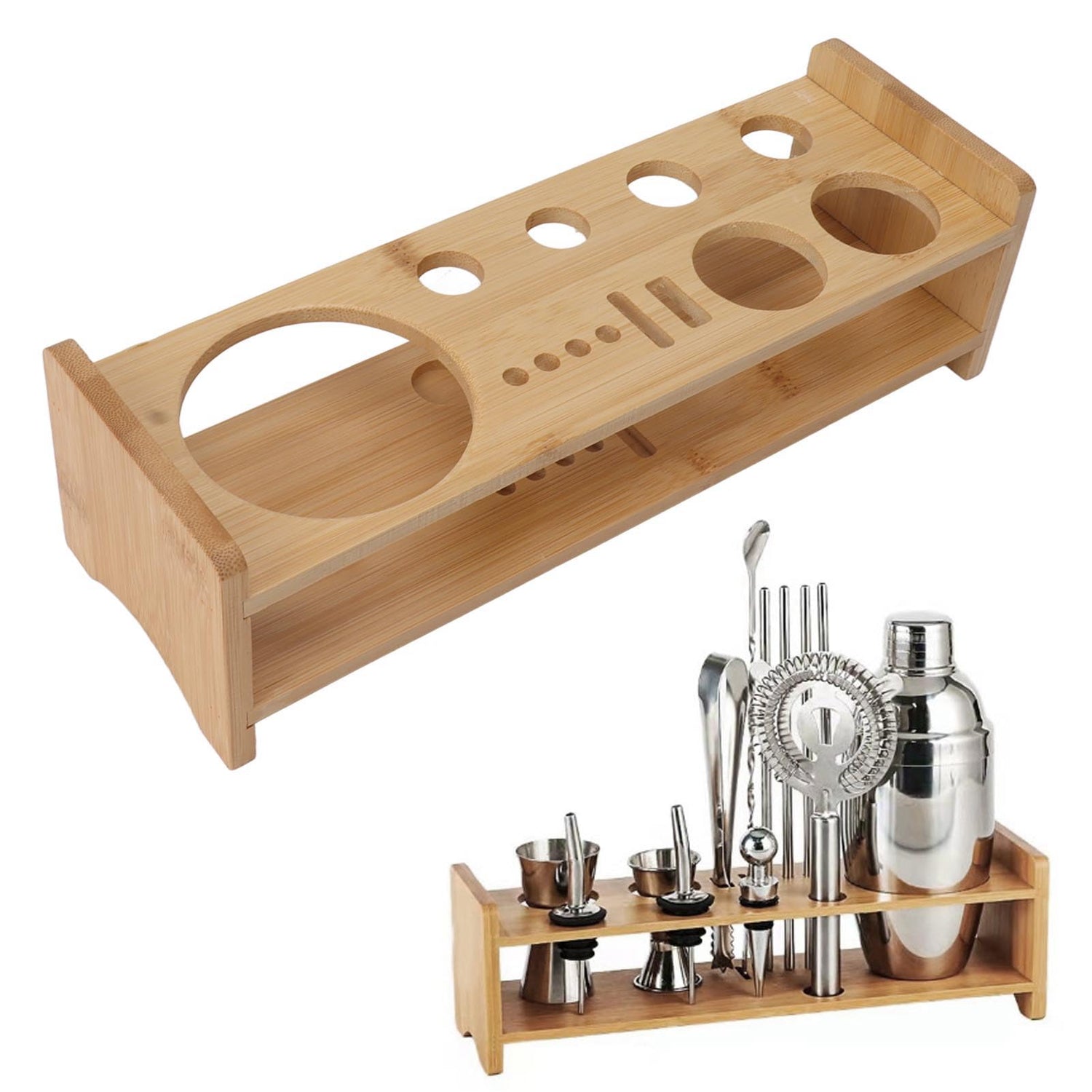 Bartender Kit Stand,Cocktail Shaker Set Wooden Stand Multipurpose Bartending Tool Holder Wood Bartending Tool Storage Holder for Bar Home HERCHR