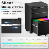 Greenvelly Black 3 Drawer File Cabinet with Wheels, Locking Mobile Filing Cabinet with Lock, Office Rolling File Cabinets for Legal/Letter Size with Greenvelly