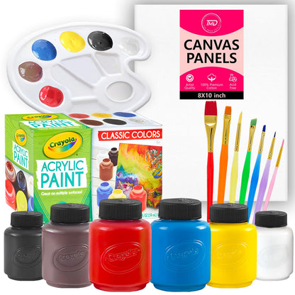 Acrylic Paint Set for Kids - Acrylic Paint Kit Includes 6 Assorted Craft Paint, Painting Canvas, 7 Paintbrushes, Paint Pallet - Arts and Crafts Paint - WoodArtSupply