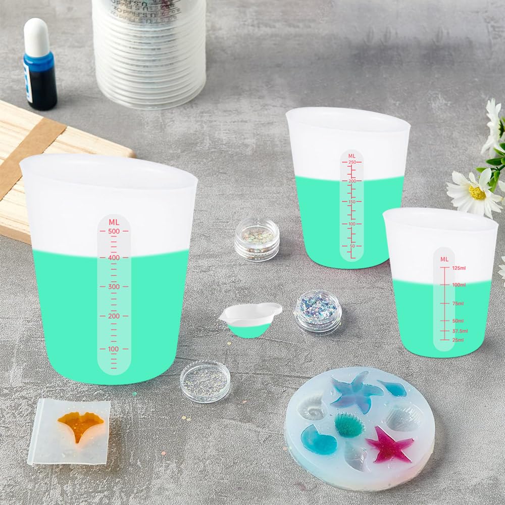 6 pcs Silicone Cup Set, 500ml, 250ml and 125ml for Epoxy Silicone Measuring Cups, Non-Stick Mixing Cups, Casting Molds, Jewelry Making, Silicone Sjubaopen