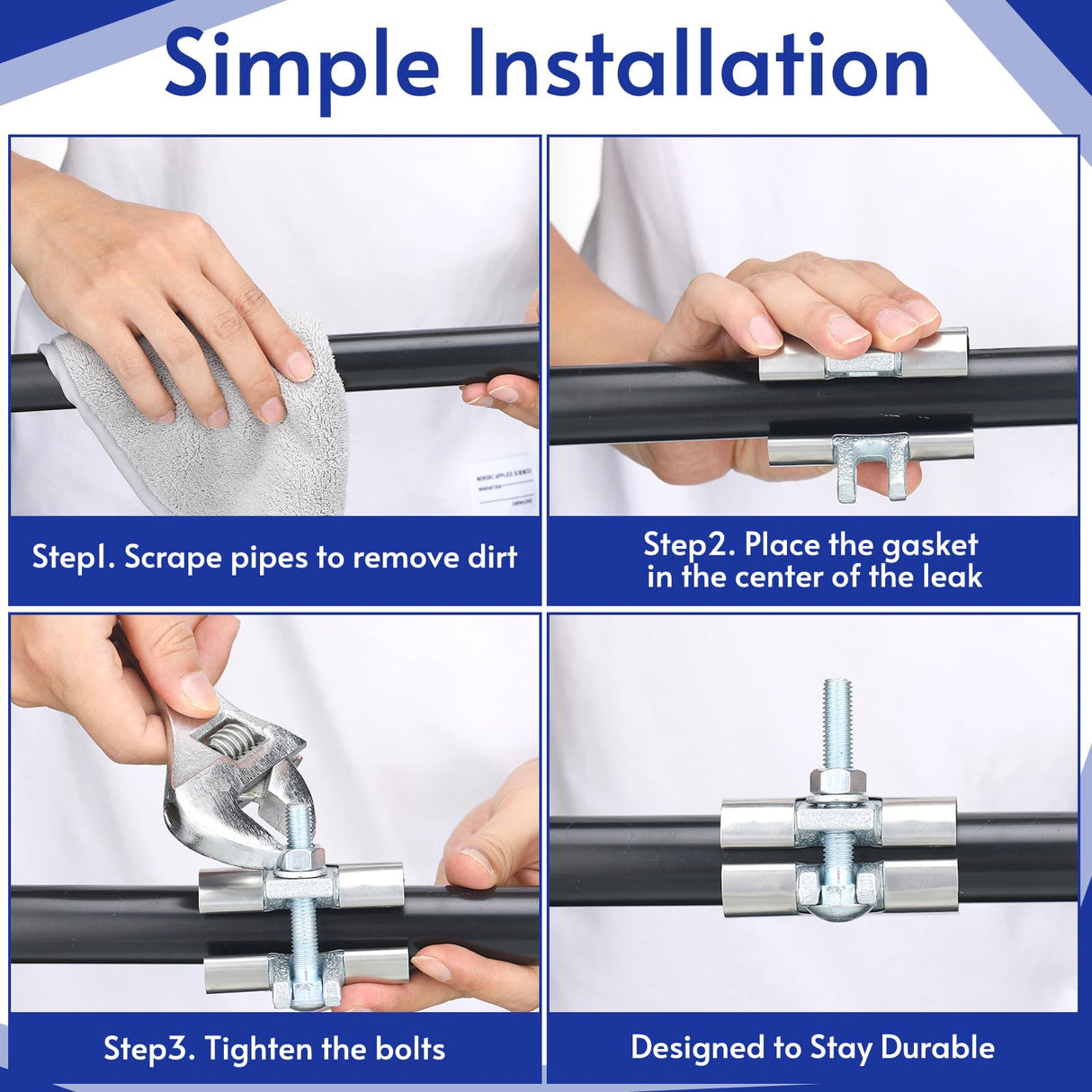 Tandefio 2 Pcs IPS Pipe Repair Clamp 304 Stainless Steel Pipe Clamp Patching and Repairing Leaky Pipes 3 Inch Length Suitable for Copper Pipes Tandefio