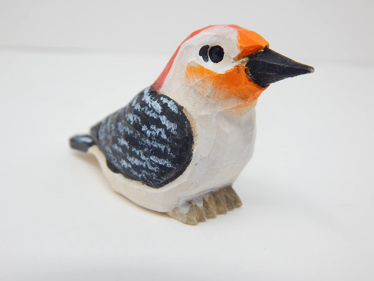 Red Bellied Head Woodpecker Wood Figurine Forest Common Woodland Pecker Sapsucker Miniature Bird Art Carve Small Animal Selsela