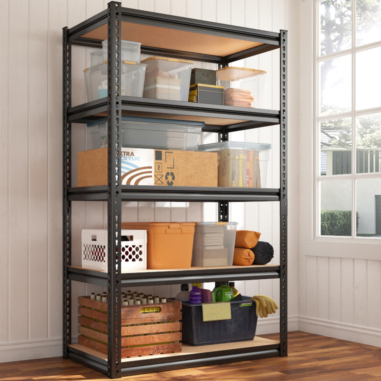 REIBII 72" H Garage Shelving Heavy Duty Storage Shelves 2000LBS Adjustable 5 Tier Metal Storage Shelving for Garage Storage Shelving Unit for REIBII