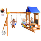 SuniBoxi Wooden Swing Set/Playset Made for Small Yards and Kids Toddlers Age 3-6, 6-in-1 Playground Set with Picnic Table Drawing Board Sandboxes SuniBoxi