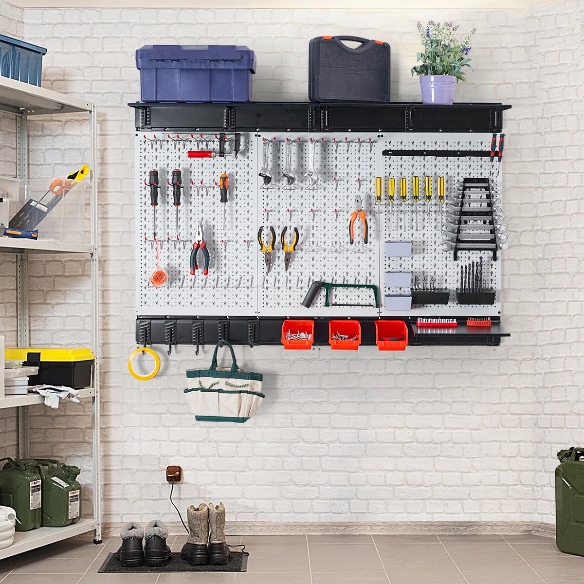 Pegboard Smith 48x32 Inch Metal Pegboard Wall Organizer - 113PCS Kit with Hooks, Garage Storage Bins, and Panel Tool Organizer - WoodArtSupply