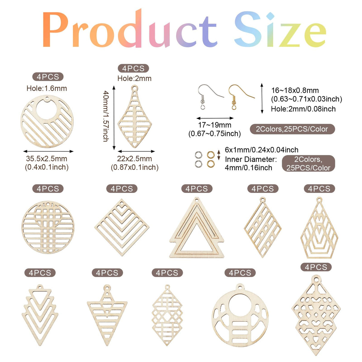 Beadthoven Wooden Earring Making Kit for Adults 12 Styles Hollow Filigree Wood Pendants Geometric Dangle Earrings Unfinished Wooden Charms with BB Beadthoven