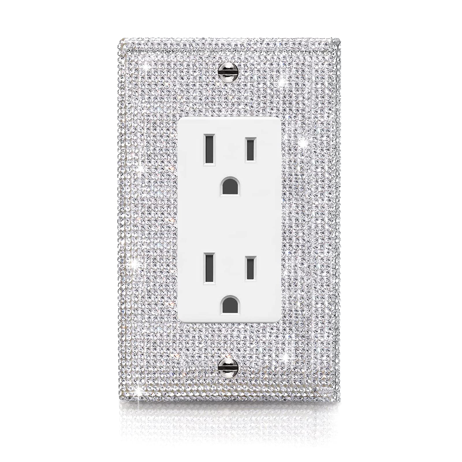 Gaocai 1 Pcs Shiny Silver Rhinestones Outlet Covers Wall Plate Single Toggle Decorative Switch Plates And Outlet Covers Rhinestones Light Switch - WoodArtSupply