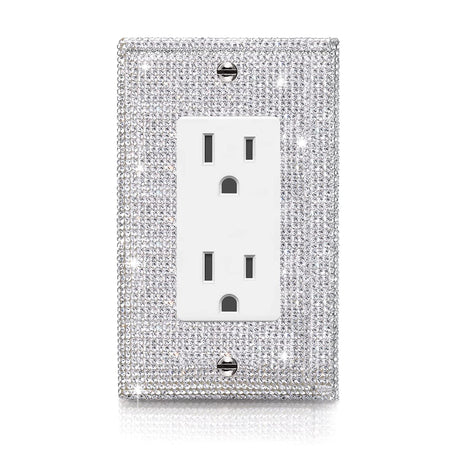 Gaocai 1 Pcs Shiny Silver Rhinestones Outlet Covers Wall Plate Single Toggle Decorative Switch Plates And Outlet Covers Rhinestones Light Switch Gaocai