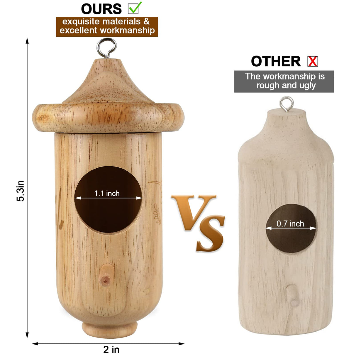 Hummingbird House for Outside Hanging, Wooden Hummingbird Gifts Nest 3 Pack with Hemp Ropes, Gardening Gifts Humming Bird Houses Home Decoration BESWORLDS