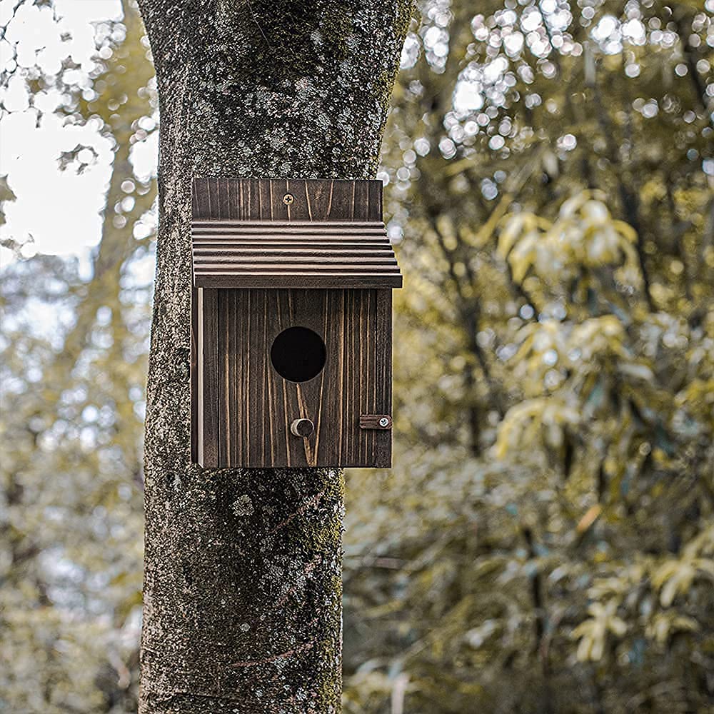 NATUREYLWL Wooden Bird House Wood Bird House for Outside with Pole for Finch, Bluebird, Cardinals, Hanging Birdhouse Garden Country Cottages - WoodArtSupply