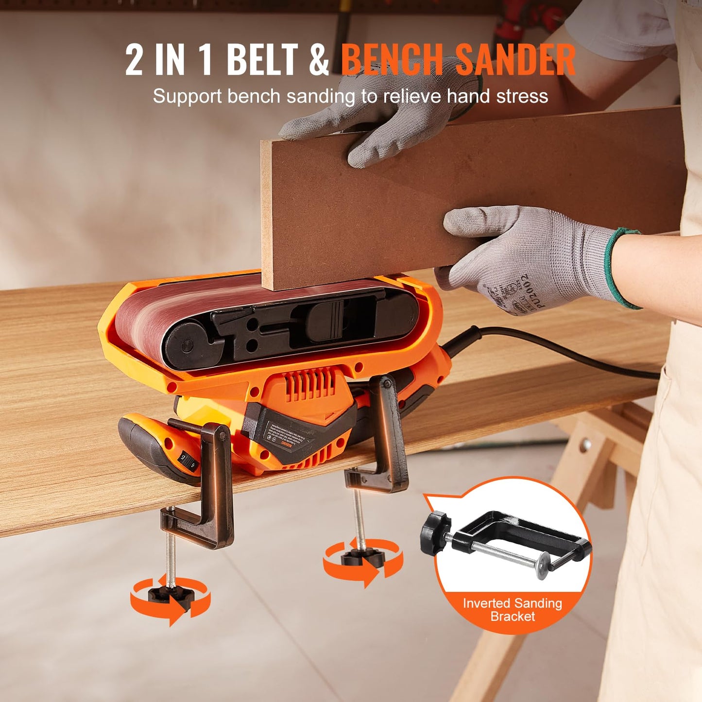 VEVOR 7AMP Belt Sander, 3" x 21" Belt Sanders for Woodworking with 6 Speeds 152-320 m/min, Powerful Bench Sander Machine with 2 in 1 Vacuum Adapter,