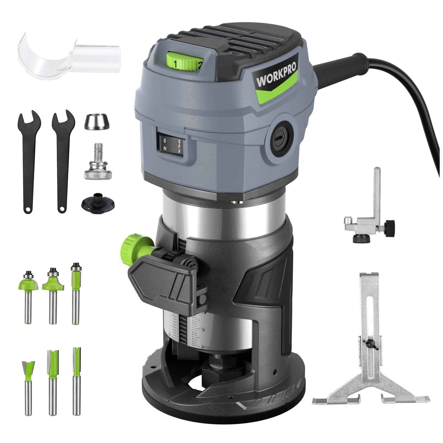 WORKPRO Compact Router Kit, 6.5 Amp Corded Hand Trimmer Router Tool, 6 Variable Speeds Wood Router for Woodworking Slotting Trimming WORKPRO