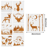 9 Pieces Forest Deer Mountain Stencils Moon Bamboo Pattern Stencils Animal Flower Reusable Templates Forest Theme DIY Stencils with Metal Open Ring Tenare