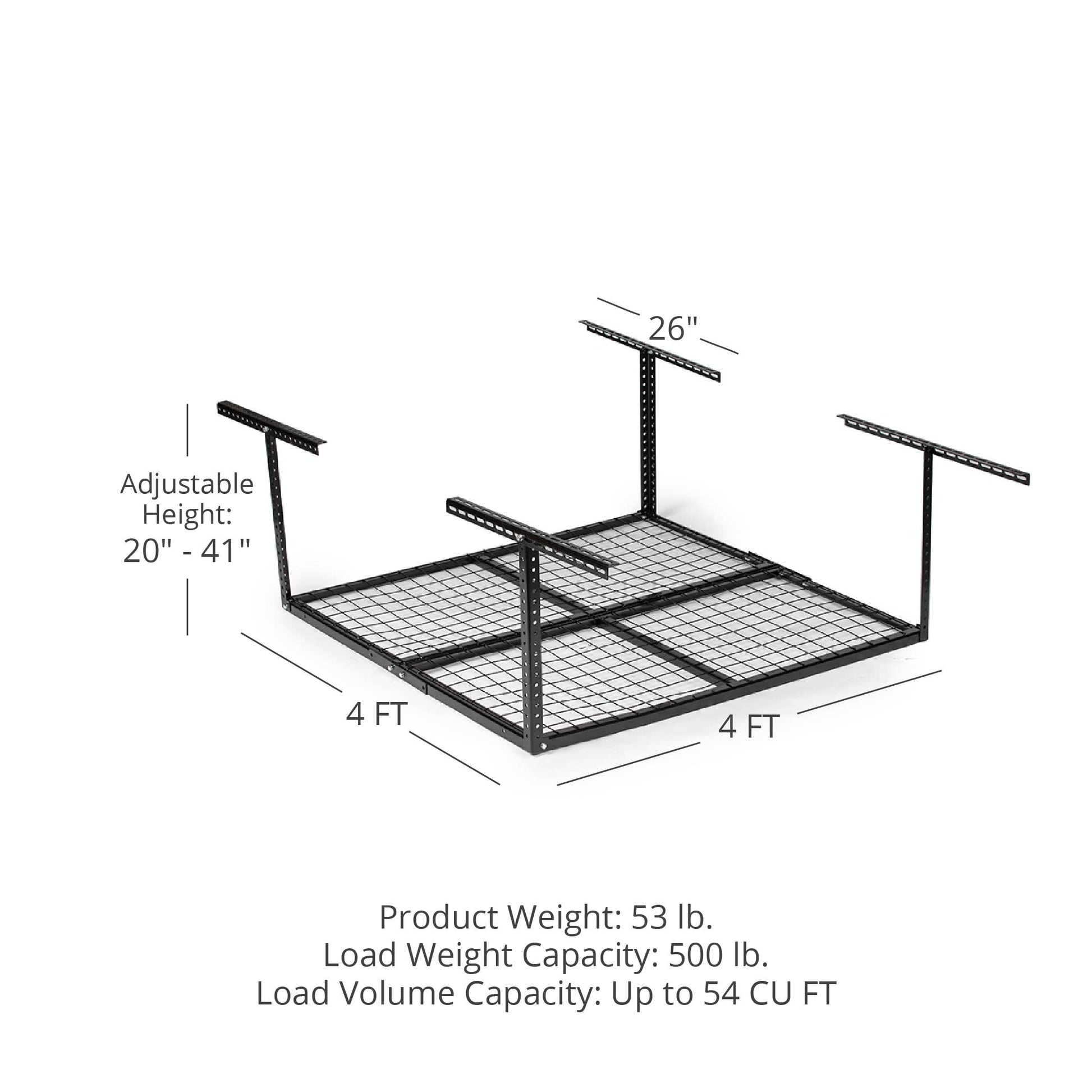 Titan Attachments Overhead Storage Rack 4' x 4' Adjustable Height 20" - 41" - WoodArtSupply