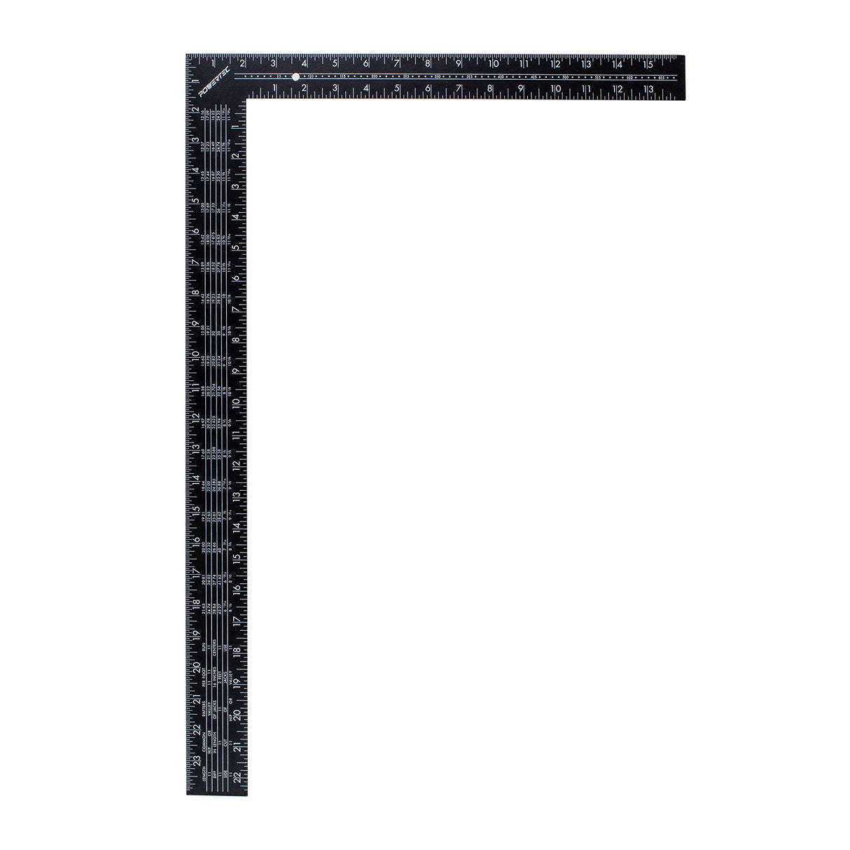 POWERTEC 80008 16 Inch x 24 Inch Steel Framing Square with Rafter Tables, L Shaped Tool for Carpenter Square, Woodworking Square, Right Angle Ruler, POWERTEC