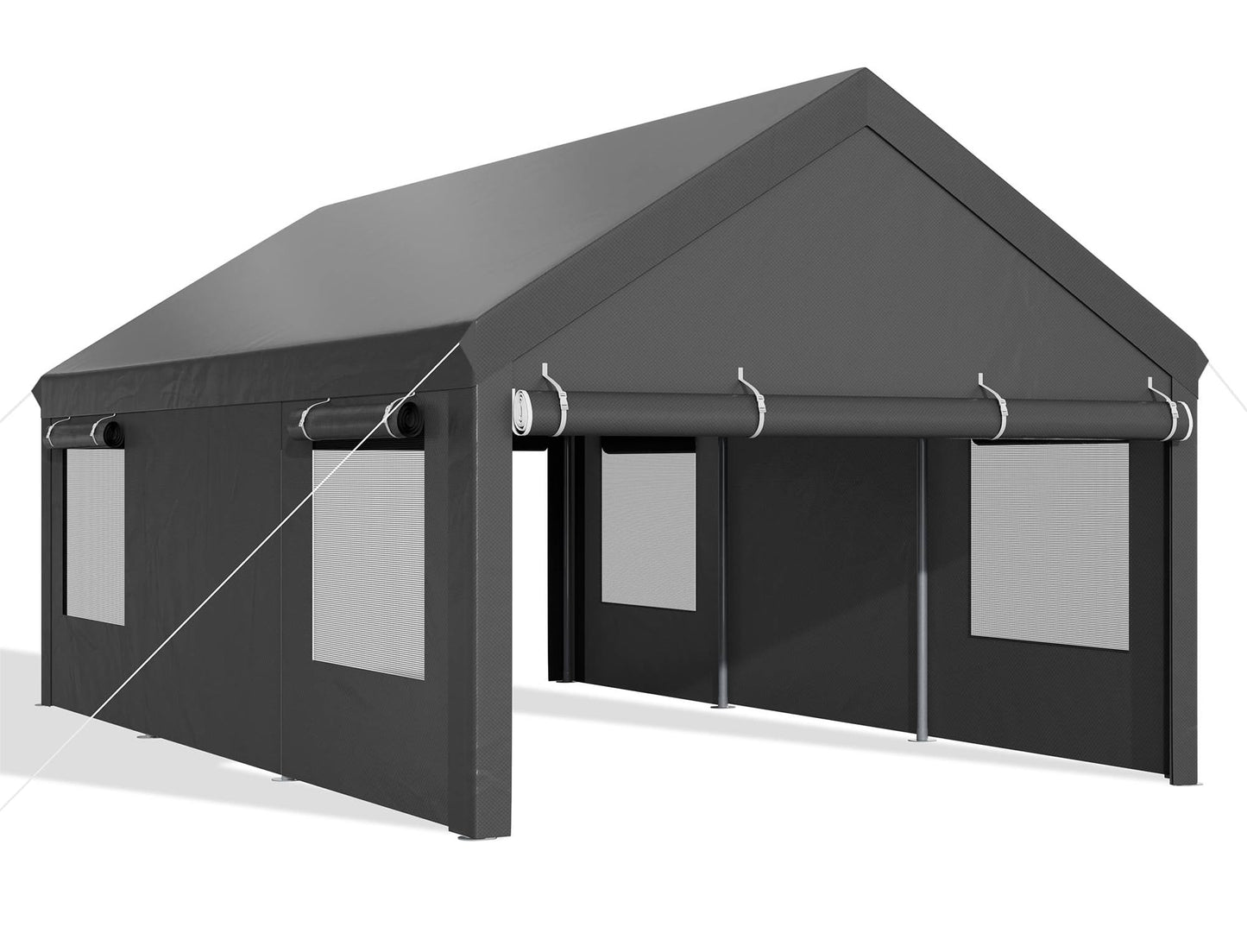 JAMFLY Carport, 12x20 Heavy Duty Carport Canopy with Roll-up Windows, Portable Garage with Removable Sidewalls & Doors, Car Canopy with All-Season