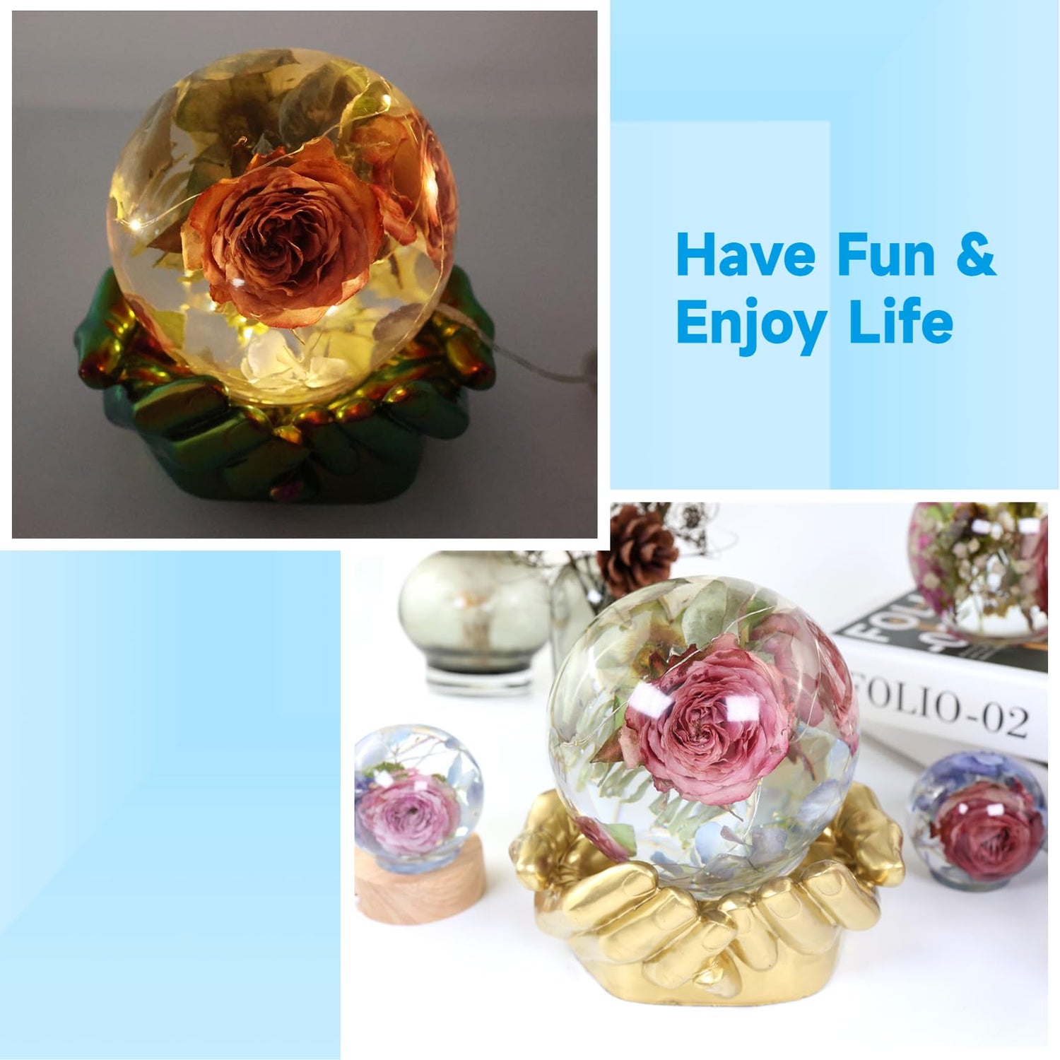 Sphere Resin Molds, 2 Pcs One-Piece 3D Silicone Globe Molds, Sphere Resin Casting Moulds, Large Ball Shape Epoxy Resin Molds for DIY Sphere Crafts, Varku